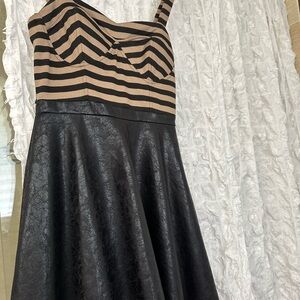 Elegant Black and Tan Striped Dress